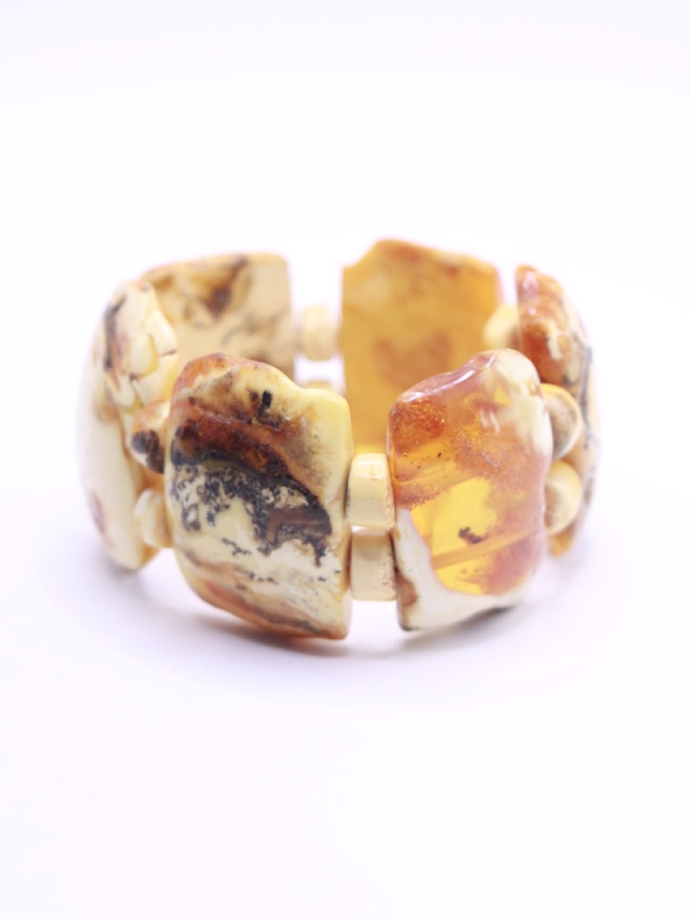 63.8g Vintage Baltic Amber Chunky Stretch Bracelet • Multi Color Bangle